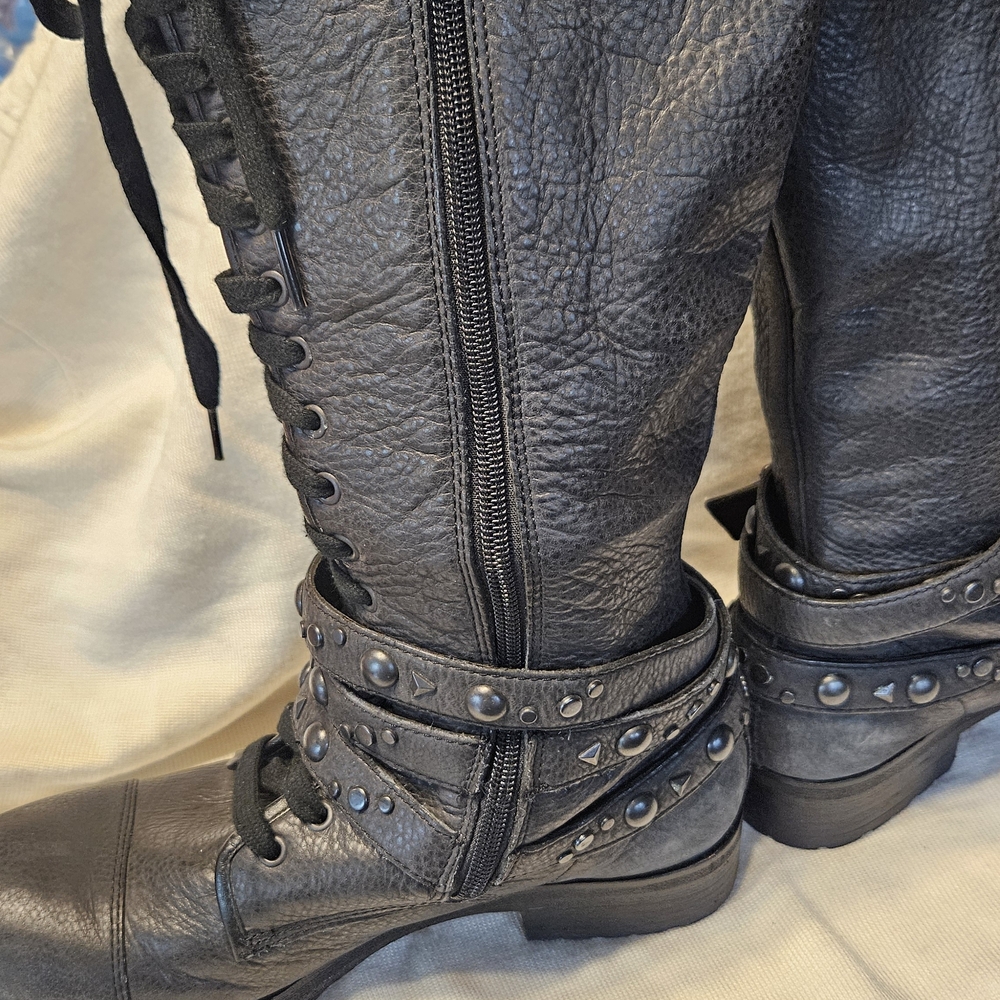Black Leather Studded Boots